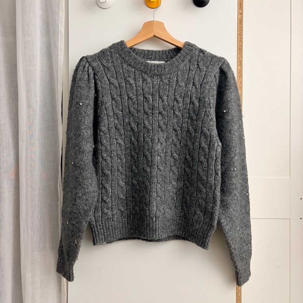 Mango Cable Knitted Sweater in Dark Heather Gray NWOT